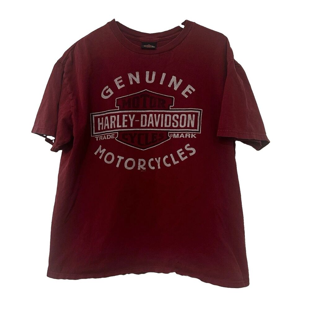 Harley Davidson Lake Geneva WI Biker T-Shirt Double Sided Red Men’s XL